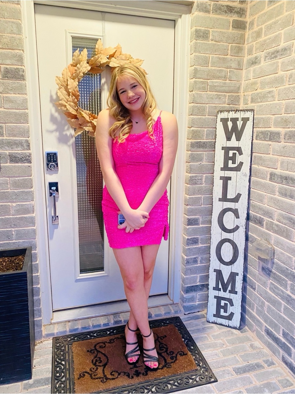 One-Shoulder Sequin Homecoming Mini Dress in Hot Pink